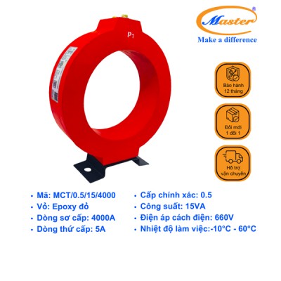 Biến Dòng Đo Lường MCT 4000/5A CL0.5 15VA Master - Đúc Epoxy Tròn Đỏ