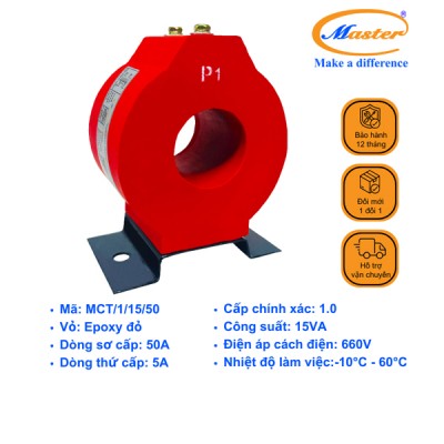 Biến Dòng Đo Lường MCT 50/5A CL1.0 15VA Master - Đúc Epoxy Tròn Đỏ