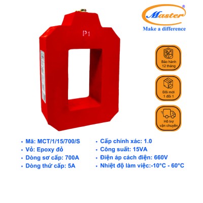 Biến Dòng Đo Lường MCT 700/5A CL1.0 15VA Master - Đúc Epoxy Vuông Đỏ