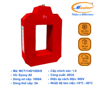 Biến Dòng Đo Lường MCT 1000/5A CL1.0 40VA Master - Đúc Epoxy Vuông Đỏ