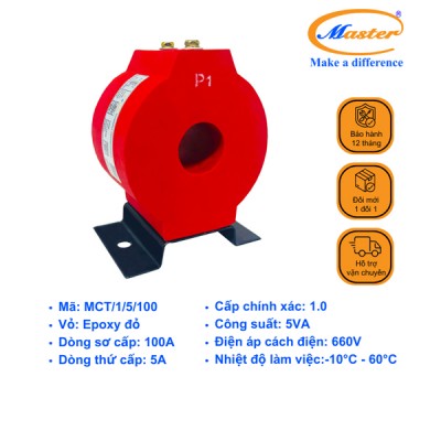 Biến Dòng Đo Lường MCT 100/5A CL1.0 5VA Master - Đúc Epoxy Tròn Đỏ