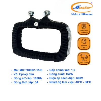 Biến Dòng Đo Lường MCT 1000/5A CL1.0 15VA Master - Đúc Epoxy Vuông Đen