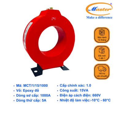 Biến Dòng Đo Lường MCT 1000/5A CL1.0 15VA Master - Đúc Epoxy Tròn Đỏ