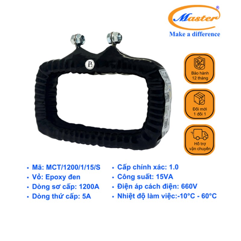 Biến Dòng Đo Lường MCT 1200/5A CL1.0 15VA Master - Đúc Epoxy Vuông Đen