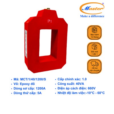 Biến Dòng Đo Lường MCT 1200/5A CL1.0 40VA Master - Đúc Epoxy Vuông Đỏ