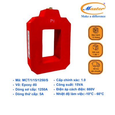 Biến Dòng Đo Lường MCT 1250/5A CL1.0 15VA Master - Đúc Epoxy Vuông Đỏ