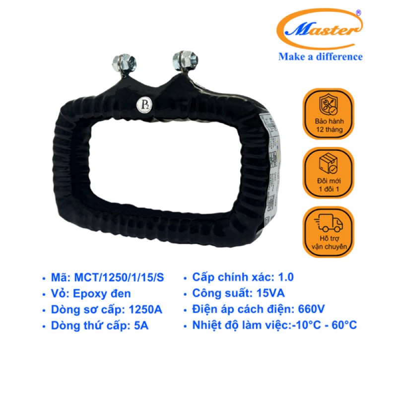 Biến Dòng Đo Lường MCT 1250/5A CL1.0 15VA Master - Đúc Epoxy Vuông Đen