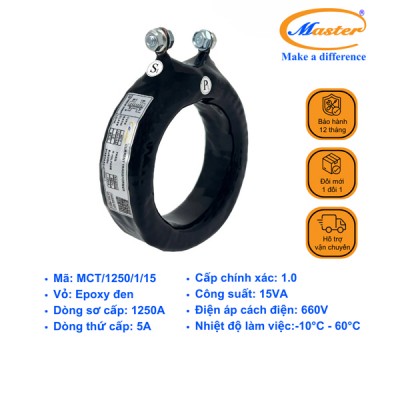 Biến Dòng Đo Lường MCT 1250/5A CL1.0 15VA Master - Đúc Epoxy Tròn Đen