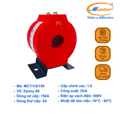 Biến Dòng Đo Lường MCT 150/5A CL1.0 5VA Master - Đúc Epoxy Tròn Đỏ