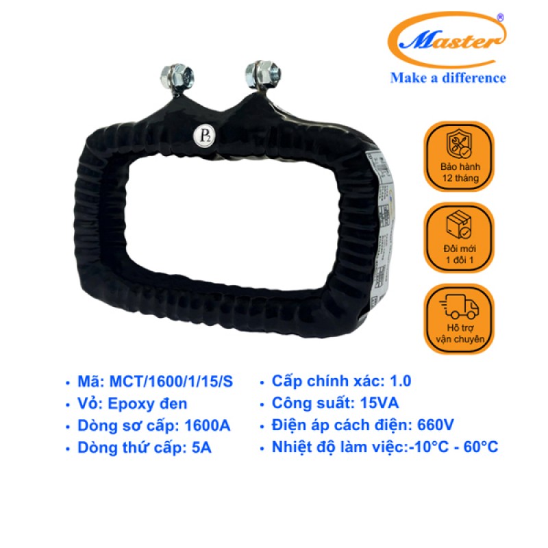 Biến Dòng Đo Lường MCT 1600/5A CL1.0 15VA Master - Đúc Epoxy Vuông Đen