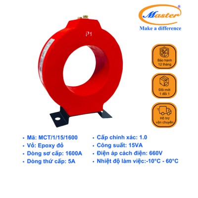 Biến Dòng Đo Lường MCT 1600/5A CL1.0 15VA Master - Đúc Epoxy Tròn Đỏ