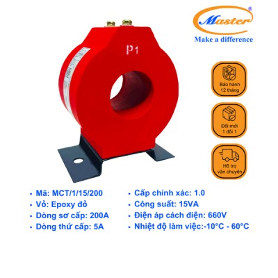 Biến Dòng Đo Lường MCT 200/5A CL1.0 15VA Master - Đúc Epoxy Tròn Đỏ