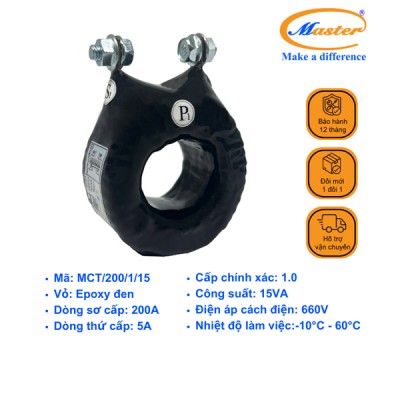Biến Dòng Đo Lường MCT 200/5A CL1.0 15VA Master - Đúc Epoxy Tròn Đen