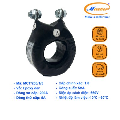 Biến Dòng Đo Lường MCT 200/5A CL1.0 5VA Master - Đúc Epoxy Tròn Đen