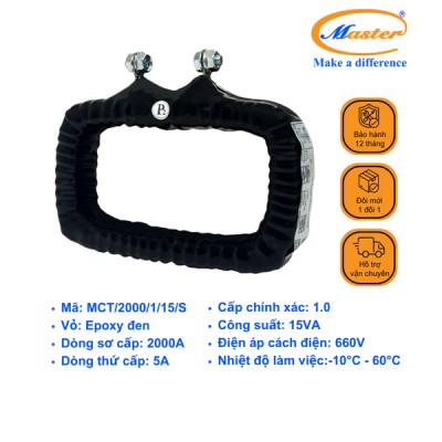 Biến Dòng Đo Lường MCT 2000/5A CL1.0 15VA Master - Đúc Epoxy Vuông Đen