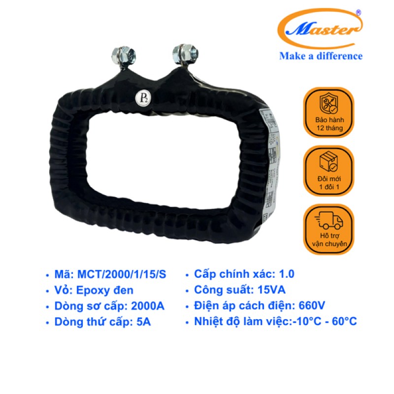 Biến Dòng Đo Lường MCT 2000/5A CL1.0 15VA Master - Đúc Epoxy Vuông Đen