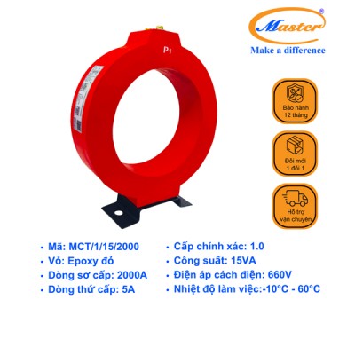 Biến Dòng Đo Lường MCT 2000/5A CL1.0 15VA Master - Đúc Epoxy Tròn Đỏ