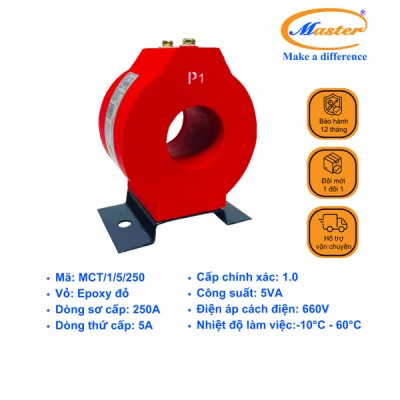 Biến Dòng Đo Lường MCT 250/5A CL1.0 5VA Master - Đúc Epoxy Tròn Đỏ
