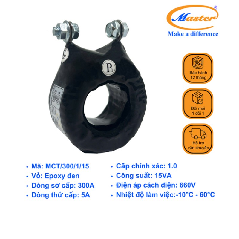 Biến Dòng Đo Lường MCT 300/5A CL1.0 15VA Master - Đúc Epoxy Tròn Đen
