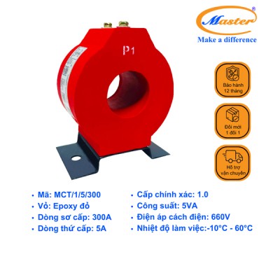 Biến Dòng Đo Lường MCT 300/5A CL1.0 5VA Master - Đúc Epoxy Tròn Đỏ