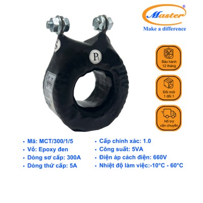 Biến Dòng Đo Lường MCT 300/5A CL1.0 5VA Master - Đúc Epoxy Tròn Đen