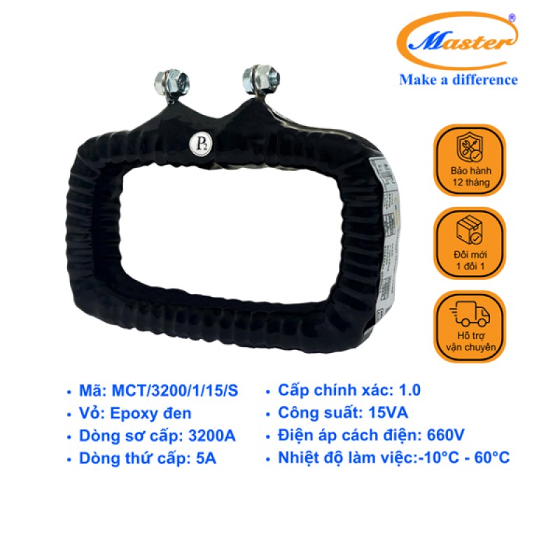 Biến Dòng Đo Lường MCT 3200/5A CL1.0 15VA Master - Đúc Epoxy Vuông Đen