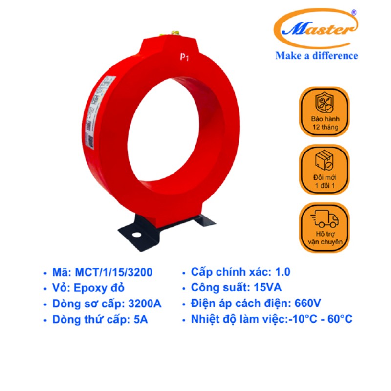 Biến Dòng Đo Lường MCT 3200/5A CL1.0 15VA Master - Đúc Epoxy Tròn Đỏ
