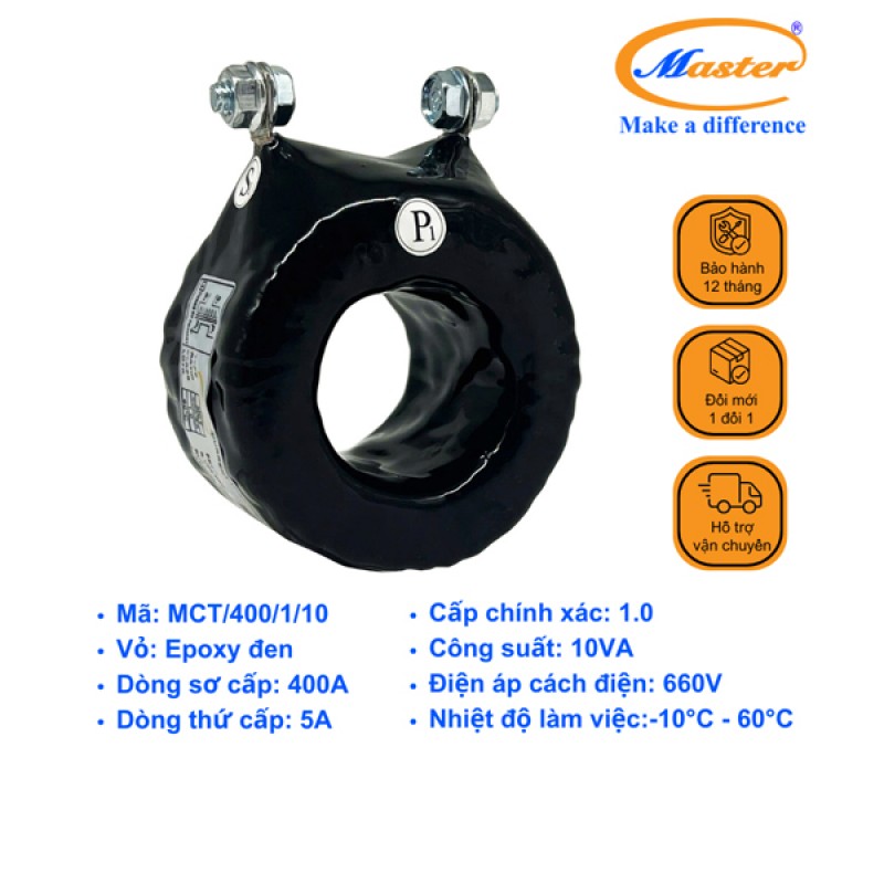 Biến Dòng Đo Lường MCT 400/5A CL1.0 10VA Master - Đúc Epoxy Tròn Đen