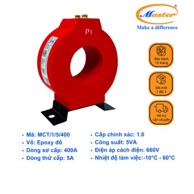 Biến Dòng Đo Lường MCT 400/5A CL1.0 5VA Master - Đúc Epoxy Tròn Đỏ