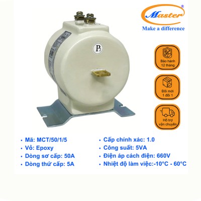 Biến Dòng Đo Lường MCT 50/5A CL1.0 5VA Master - Đúc Epoxy Tròn