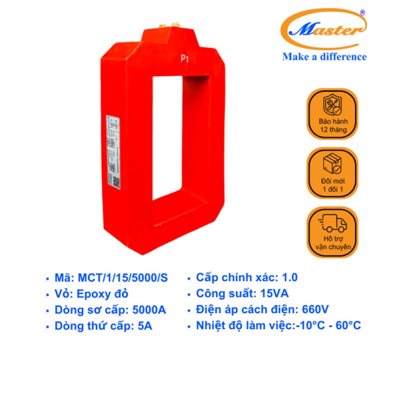 Biến Dòng Đo Lường MCT 5000/5A CL1.0 15VA Master - Đúc Epoxy Vuông Đỏ