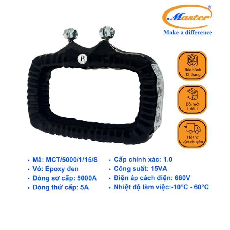 Biến Dòng Đo Lường MCT 5000/5A CL1.0 15VA Master - Đúc Epoxy Vuông Đen
