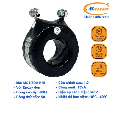 Biến Dòng Đo Lường MCT 600/5A CL1.0 15VA Master - Đúc Epoxy Tròn Đen