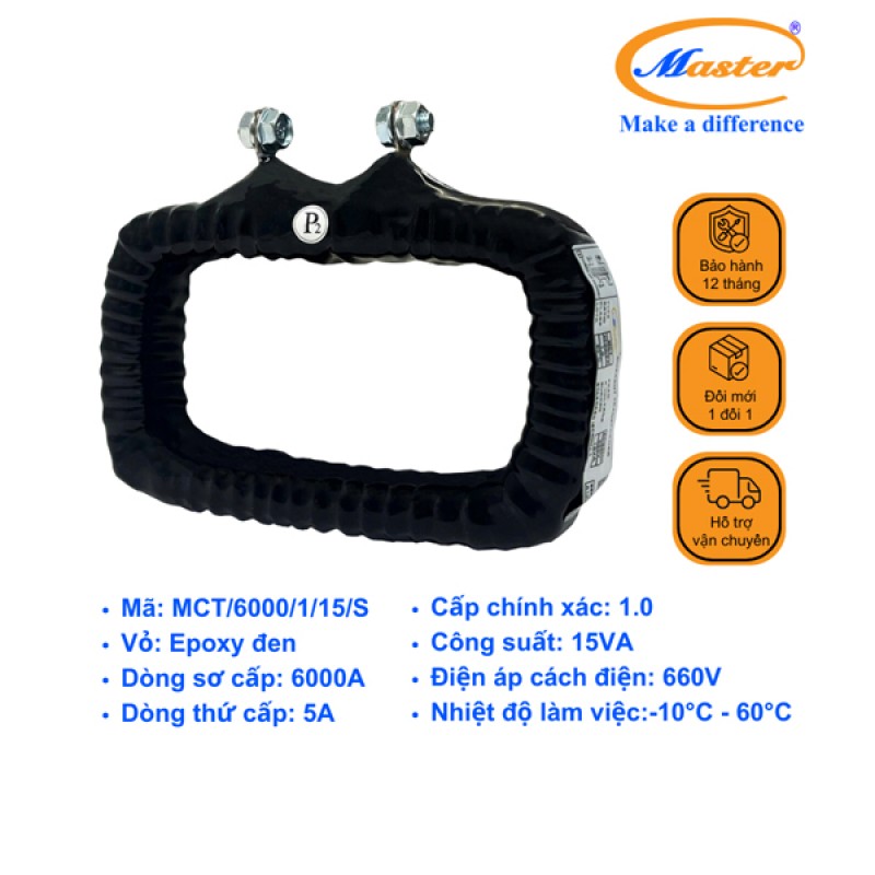 Biến Dòng Đo Lường MCT 6000/5A CL1.0 15VA Master - Đúc Epoxy Vuông Đen