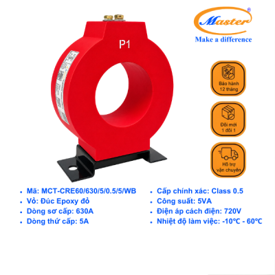 Biến Dòng Đo Lường MCT 630/5A CL0.5 5VA Master - Đúc Epoxy Tròn Đỏ