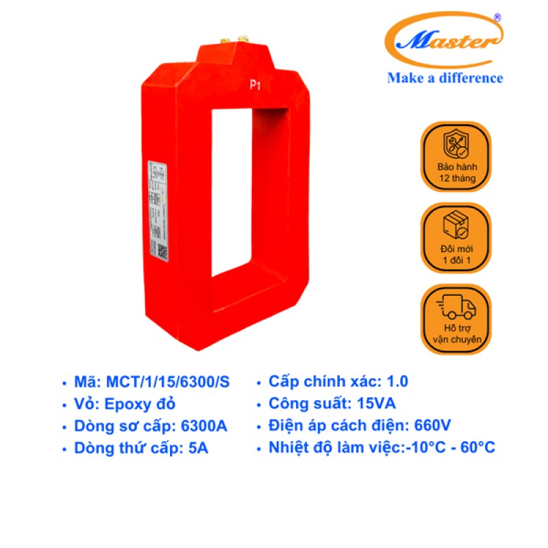 Biến Dòng Đo Lường MCT 6300/5A CL1.0 15VA Master - Đúc Epoxy Vuông Đỏ