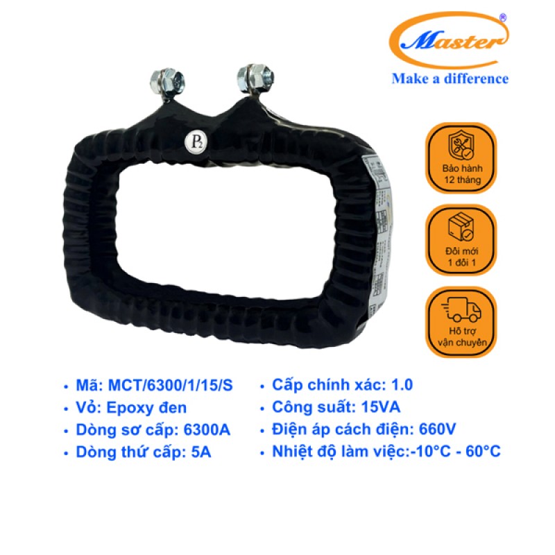 Biến Dòng Đo Lường MCT 6300/5A Master - Đúc Epoxy Vuông Đen