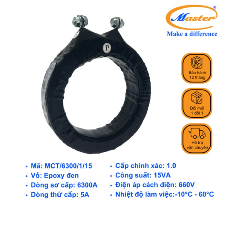 Biến Dòng Đo Lường MCT 6300/5A CL1.0 15VA Master - Đúc Epoxy Tròn Đen