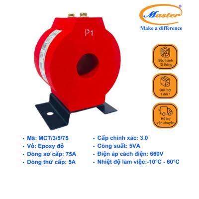 Biến Dòng Đo Lường MCT 75/5A CL3.0 5VA Master - Đúc Epoxy Tròn Đỏ