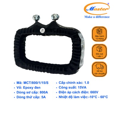 Biến Dòng Đo Lường MCT 800/5A CL1.0 15VA Master - Đúc Epoxy Vuông Đen