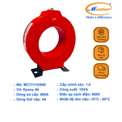Biến Dòng Đo Lường MCT 800/5A CL1.0 15VA Master - Đúc Epoxy Tròn Đỏ
