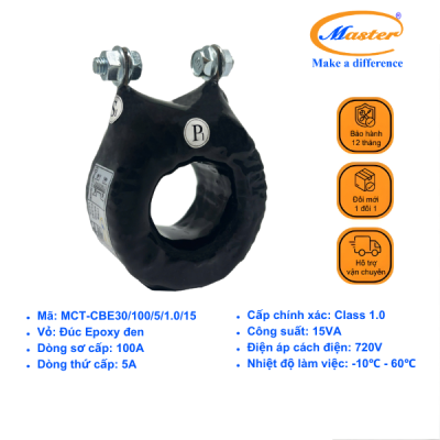 Biến Dòng Đo Lường MCT 100/5A CL1.0 15VA Master - Đúc Epoxy Tròn Đen