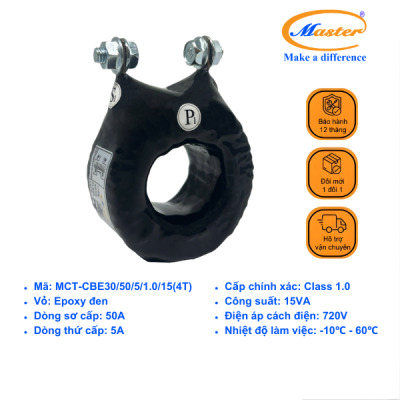 Biến Dòng Đo Lường MCT 50/5A CL1.0 15VA Master - Đúc Epoxy Tròn Đen