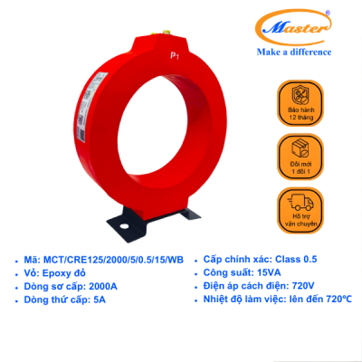 Biến Dòng Đo Lường MCT 2000/5A CL0.5 15VA Master - Đúc Epoxy Tròn Đỏ