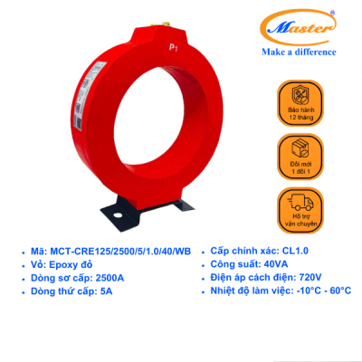 Biến Dòng Đo Lường MCT 2500/5A CL1.0 40VA Master - Đúc Epoxy Tròn Đỏ