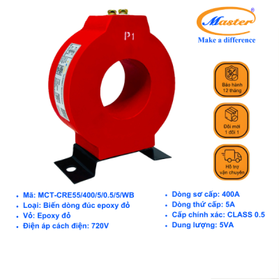 Biến Dòng Đo Lường MCT 400/5A CL0.5 5VA Master - Đúc Epoxy Tròn Đỏ