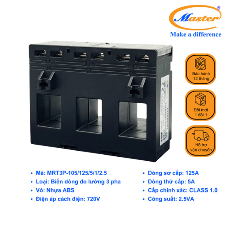 Biến Dòng Đo Lường Hộp Nhựa 3 Pha MRT3P-105 125/5A CL1.0 2.5VA Master