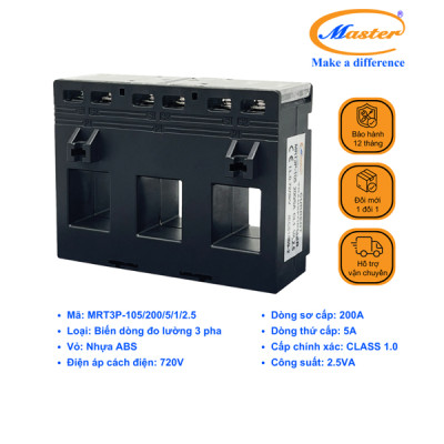 Biến Dòng Đo Lường Hộp Nhựa 3 Pha MRT3P-105 200/5A CL1.0 2.5VA Master