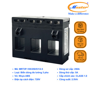 Biến Dòng Đo Lường Hộp Nhựa 3 Pha MRT3P-105 250/5A CL1.0 2.5VA Master
