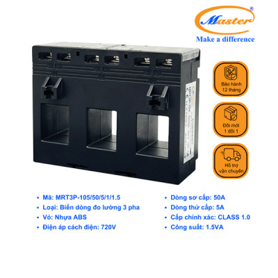 Biến Dòng Đo Lường Hộp Nhựa 3 Pha MRT3P-105 50/5A CL1.0 1.5VA Master